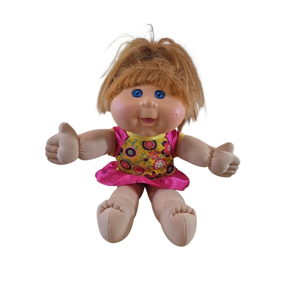 Cabbage Patch Kids Soft Doll Blue Eyes Pink Dress Plush Baby Toy Brown Hair